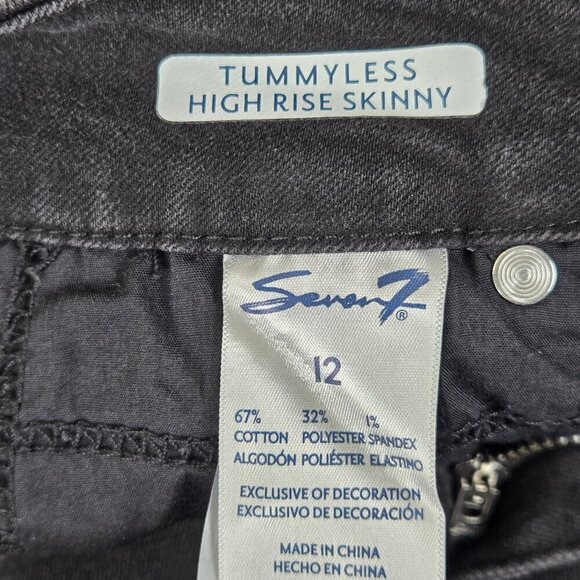 Seven7 Size 12 TummyLess High Rise Skinny Jeans Black Distressed Stretch NWT - Picture 7 of 16